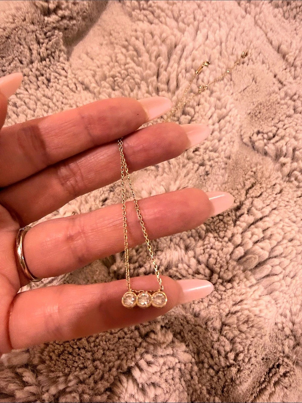 Pandora Triple Bezel Lab Grown Pendant Necklace in
14k Gold Like New